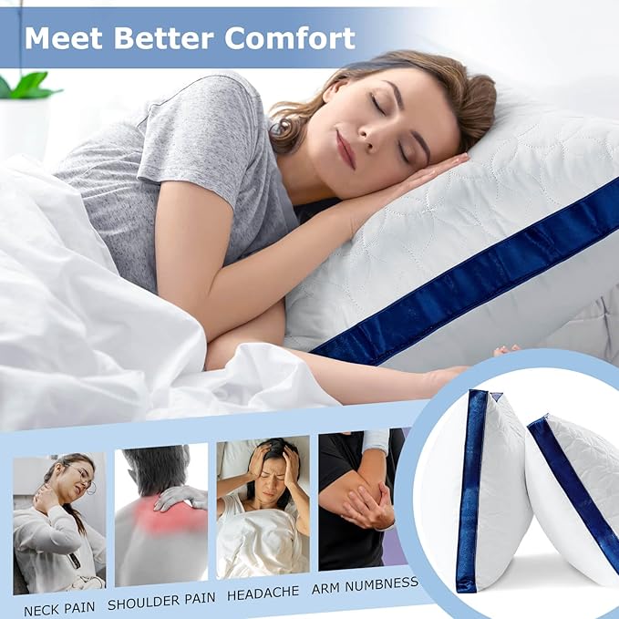 Pillows Standard Size Set of 2, Cooling Bed Pillow Hotel Quality Pillows 2 Pack for Back, Stomach or Side Sleeper, Fluffy Pillow with Down Alternative for Bed Sleeping, Machine Washable