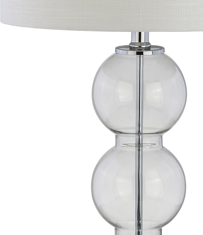 JONATHAN Y 27" Clear/Chrome Triple-Sphere Glass Table Lamp Set of 2, Bedside, White Linen Shade, Modern Table Lamps for Living Room, Bedroom, Office, LED Bulbs Included (JYL1070D-SET2)