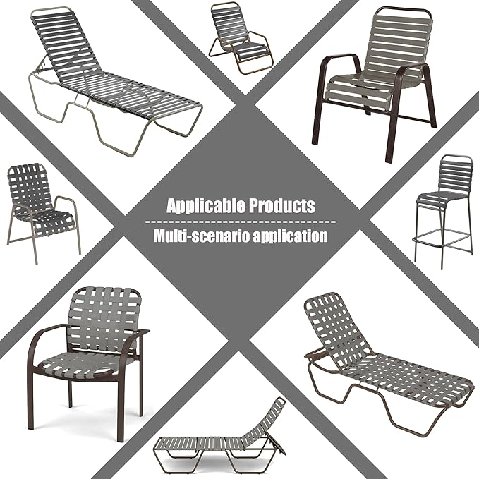 Vinyl Straps for Patio Chair Repair Kit 2'' Wide 20 Ft Long Replacement Straps + 20 Free Rivets for Outdoor Lawn Furniture Chaise Lounge Repair (Grey)