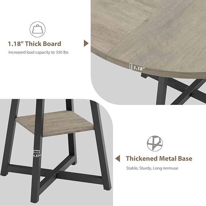 GAOMON 47" Round Dining Table for 4-6 People, Wooden Circle Kitchen Table with Storage Shelf, Industrial Dining Room Table for Kitchen, Dining Room, Save Space