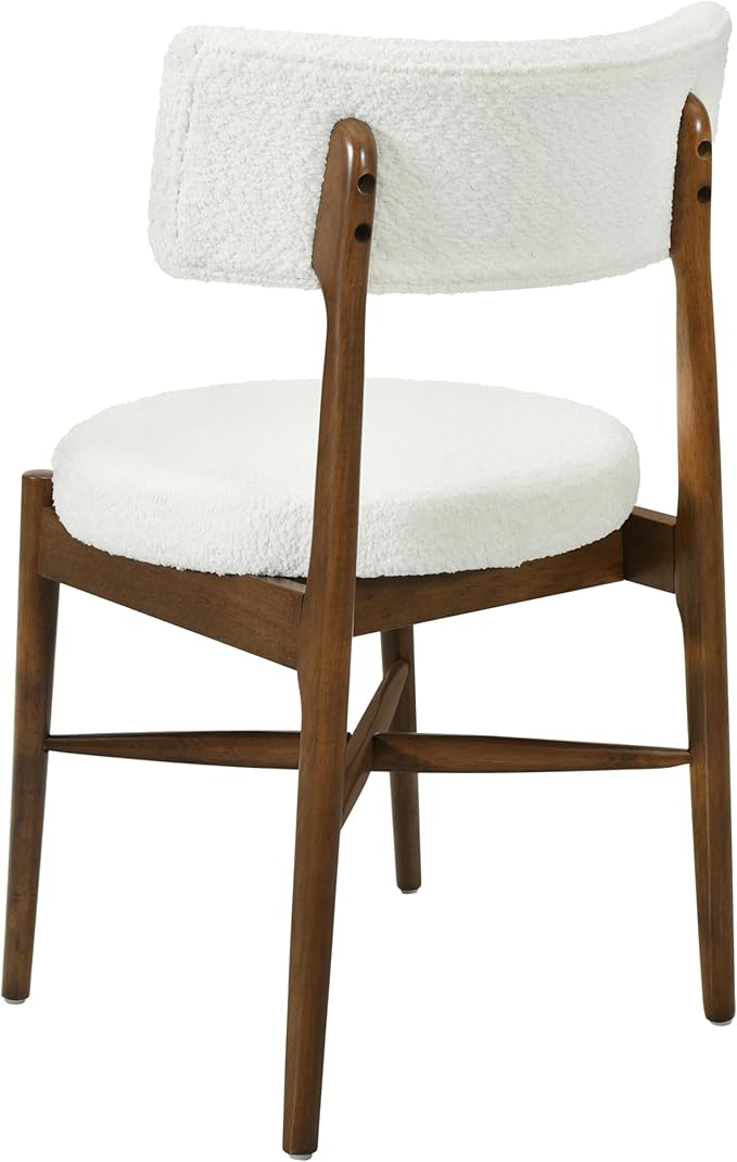 Christopher Knight Home Ebany Dining Chairs Set of 2, Boucle Kitchen Chair, Upholstered Curved Backrest Accent Chair, Rubberwood X Shaped Frame, Dining Room Chair for Cafeteria Home, Beige+Brown