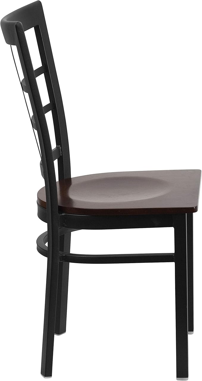 Flash Furniture HERCULES Series Black Window Back Metal Restaurant Chair - Walnut Wood Seat