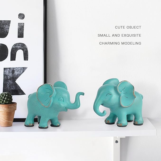 Loving Small Elephant Decor Statues, 3 Pcs Green Cute Elephant Figurines, Elephant Sculpture Decorative Objects for Bookshelf Home Decor