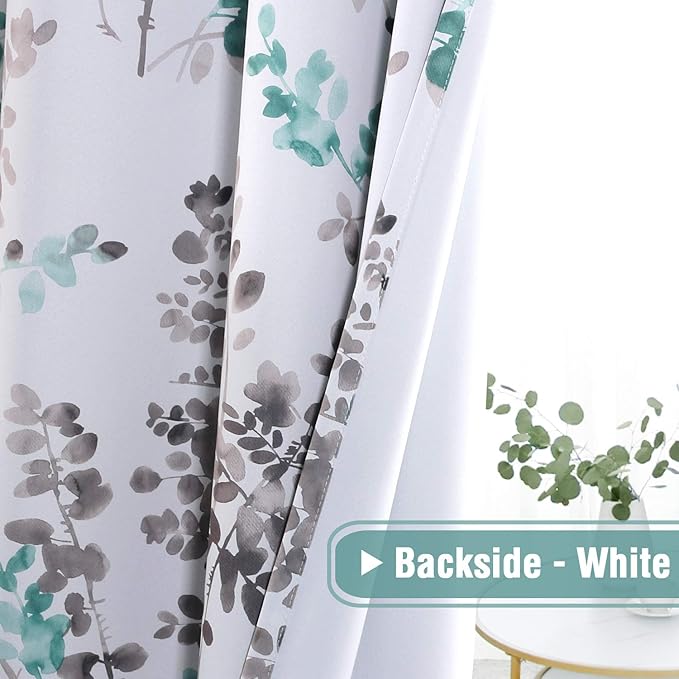 H.VERSAILTEX Floral Curtains 45 Inch Length, Room Darkening Light Blocking Drapes for Bedroom, Thermal Insulated Curtain Panels (Set of 2, Vintage Classical Floral Printing Grey and Turquoise)