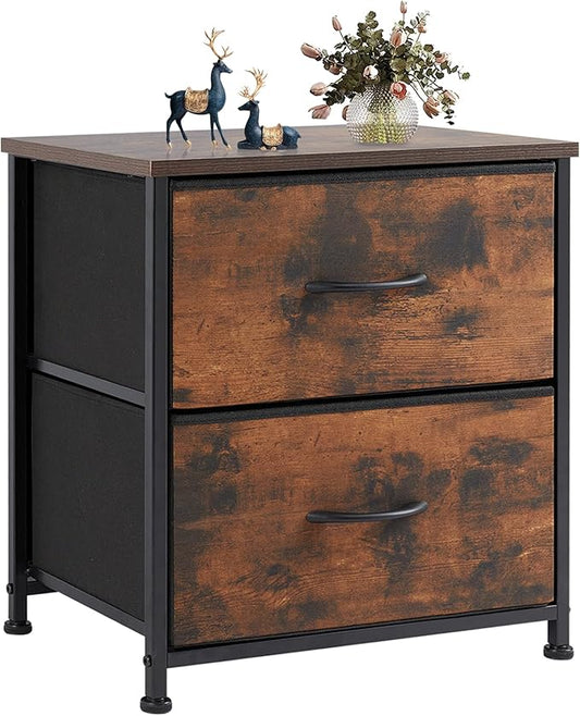 NEWBULIG Nightstand with 2 Fabric Drawers Small Dresser 25 Inch Tall Bedside Table End Table Storage Furniture for Bedroom Closet Entryway College Dorm Brown