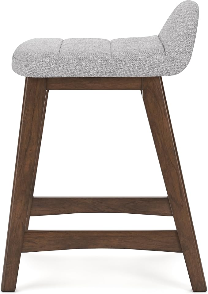 Signature Design by Ashley Lyncott Contemporary Counter Height Upholstered Bar Stool with Foam Cushion, Set of 2, Fabric Upholstery, 24.25", Light Gray & Brown
