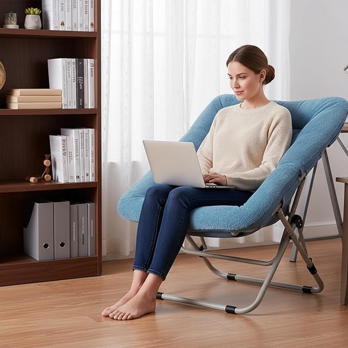 Comfy Folded Chair, Soft Faux Fur Oversized Folding Chair, Flexible Lazy Chair for Kids Girls Teens Adults, Moon Chair for Dorm Rooms, Bedroom, Living Room