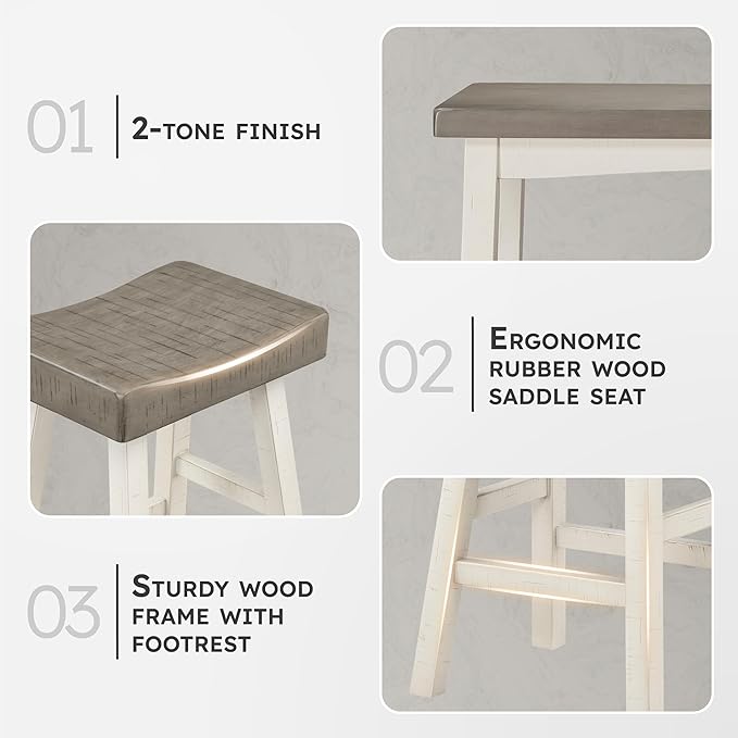 Lexicon Bar Table Set for 3, Small Kitchen Table Set Kitchen Island Table with 3 Saddle Bar Stools, 4 Piece Dining Table Set for Breakfast Nook, Living Room, Apartment, Counter Height, White/Coffee