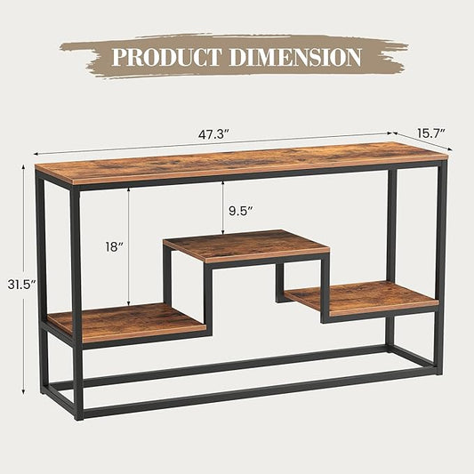 YOUDENOVA Tall TV Stand for TVs up to 55 Inch, TV Console Table with 3-Tier Open Storage Shelves, Modern Industrial Entertainment Center for Living Room, Bedroom，Rustic Brown