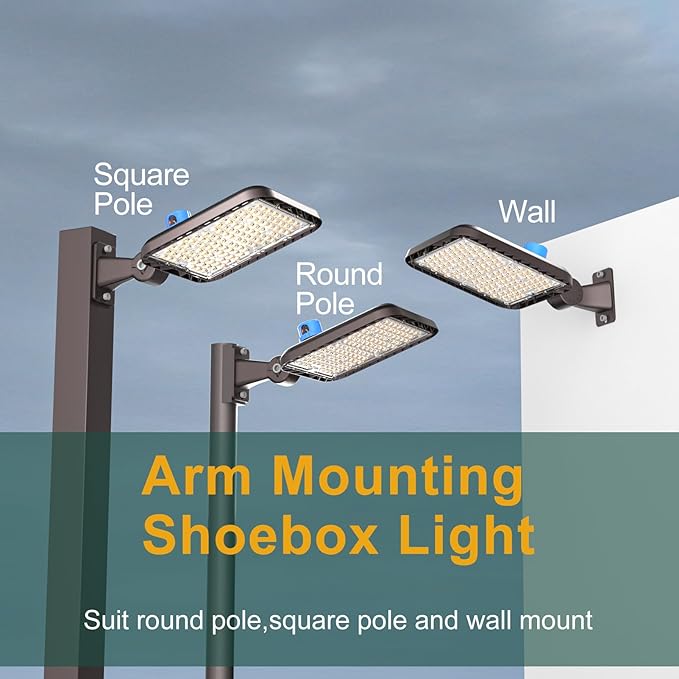 320W LED Parking Lot Lights (48000Lm Eqv 1200W HID/HPS) Arm Mount Parking Lot Lights Commercial Dusk to Dawn Outdoor Waterproof Street Light for Yard,Garage,Stadium- 5Pack
