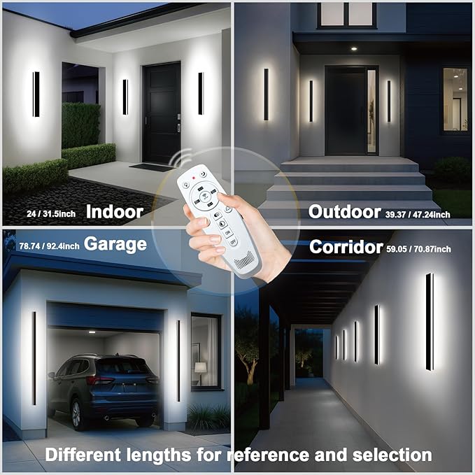 Outdoor Sconce Lights, 59in Outdoor Sconce Exterior Light, 2700-6500K Dimmable Long Strip Wall Sconce with Remote, Black Linear Wall Mount Outside Lighting for Garage