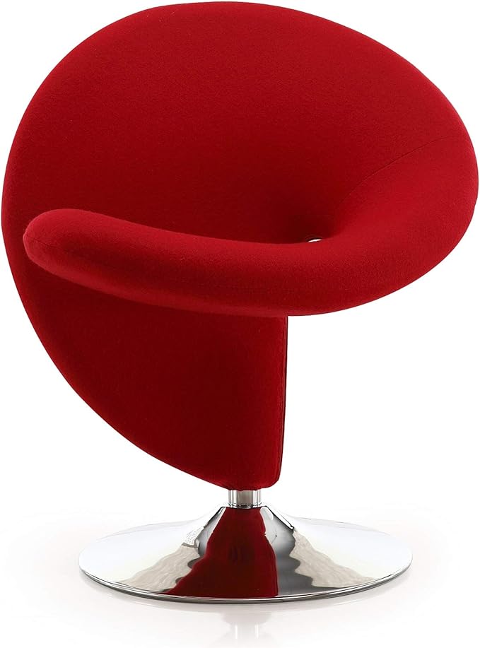 Manhattan Comfort Curl Mid Century Modern Wool Blend Upholstered Living Room Swivel Accent Chair with Chrome Metal Base, Set of 2, Red