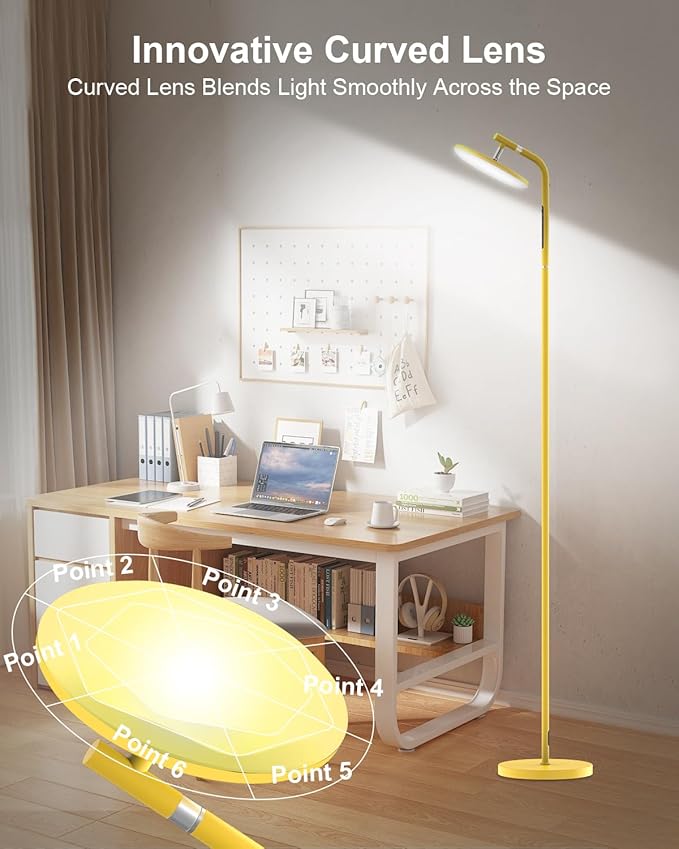 LED Floor Lamp, 32W Super Bright Standing Lamp with Remote Control, Modern Dimmable 69" Torchiere Tall Lamp, 350°Rotating Head Reading Floor Lamp for Living Room, Bedroom, Office, Gold