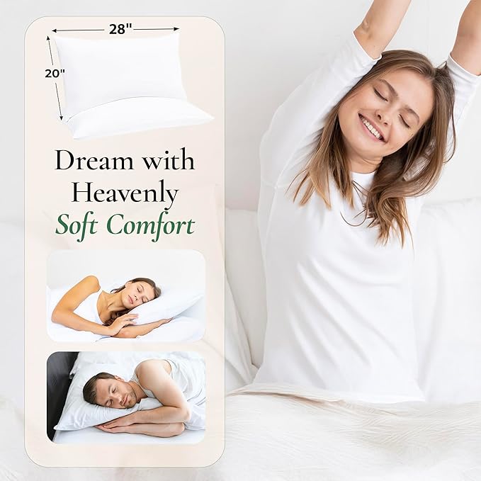Fern and Willow Queen Size Bed Pillows - Set of 2, 28"x20" - Luxurious Ultra-Soft Cooling Pillow - Hotel Quality, Down Alternative Fill - Ideal for Side, Back & Stomach Sleepers