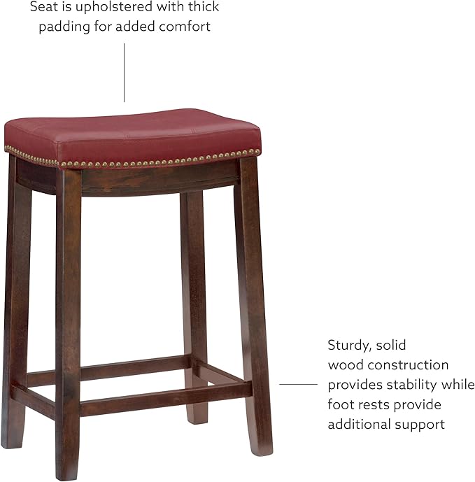 Linon Claridge Red Counter Stool, 26" x 18" x 12.75"