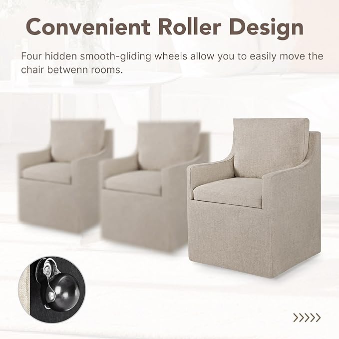 Upholstered Dining Chairs Set of 4, Modern Dining Room Chairs with Casters & Washable Cover, Rolling Accent Chair with Hidden Storage for Kitchen, Farmhouse, Living Room, Linen, 4 Box