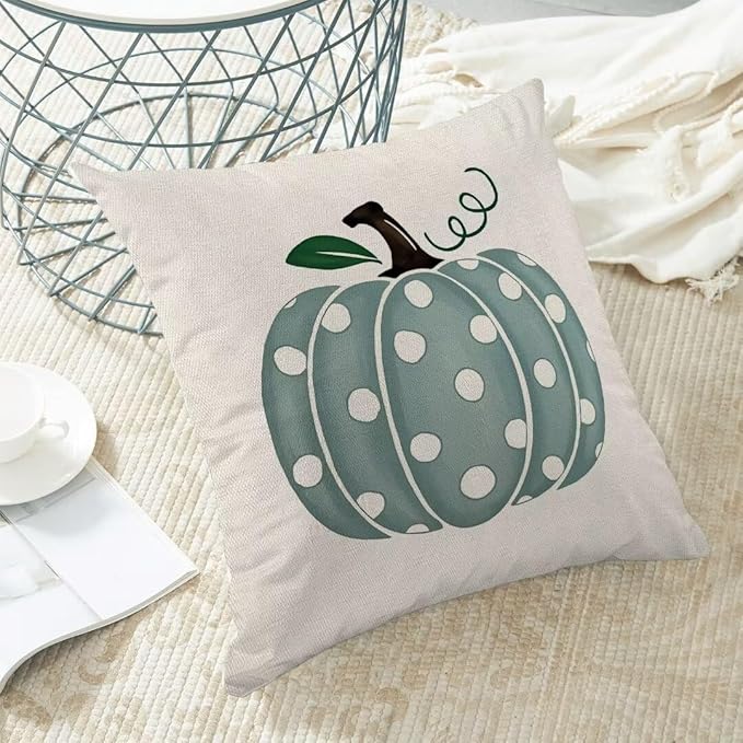 BETGINY Fall Pillow Covers 18X18 Inch Set of 2 Polka Dots Pumpkin Throw Pillow Covers Blue Fall Decor Cushion Cases Autumn Thanksgiving Decorative Outdoor Pillows for Sofa Couch Home
