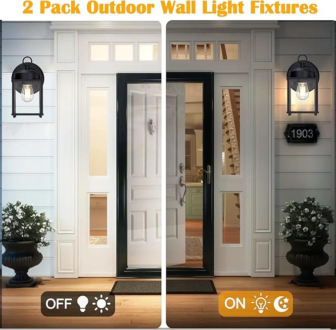 Outdoor Wall Lantern, Exterior Waterproof Wall Sconce Light Fixtures, Black Front Porch Lights with Clear Glass, Anti-Rust Metal Outside Lighting Fixture for House Doorway Garage, 4-Pack