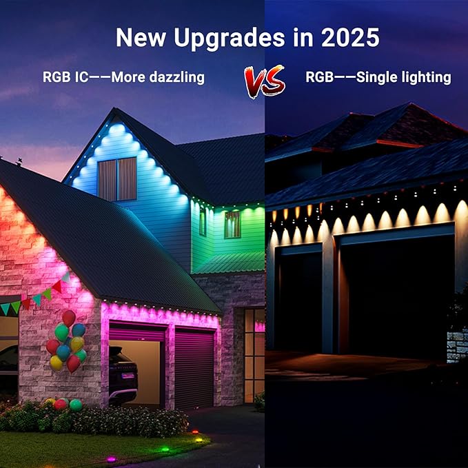 100FT Permanent Outdoor RGB Lights - IP67 Waterproof Smart 50 LEDs Eaves Lights with App/Remote Control,for Christmas and All Holiday Decor, Daily and Accent Lighting,House Roof,Garden Lighting
