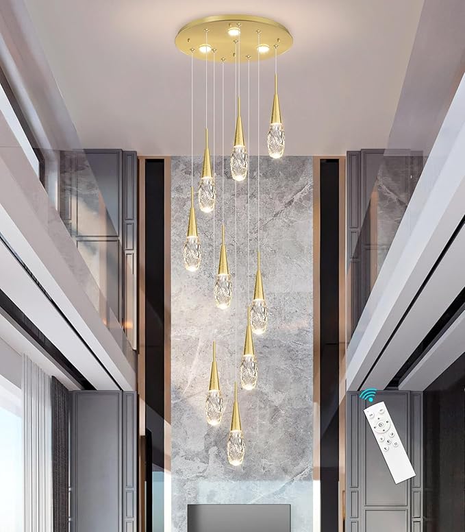 118 Inches Long Chandelier Adjustable Hanging Lights Modern Glam Crystal Ceiling Pendant Dimmable Lighting Fixture for Hallway Foyer Living Room Antique Gold