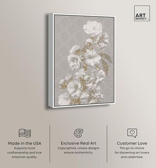 Art Remedy Floral in Classic Fashion Canvas Delicate Farmhouse Wall Art, White Frame, 30" x 45"