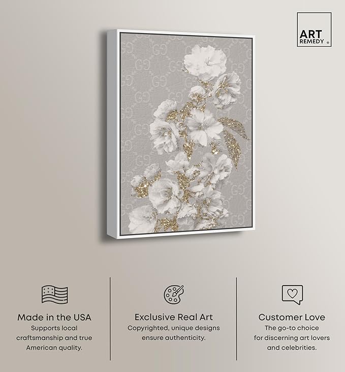Art Remedy Floral in Classic Fashion Canvas Delicate Farmhouse Wall Art, White Frame, 20" x 30"