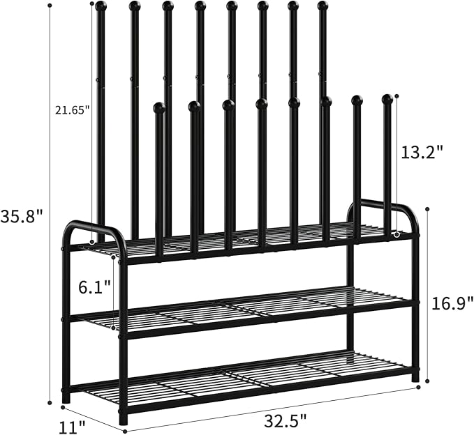 Shoe Rack - 3-Tier Metal Boot Rack Organizer for Entryway, Closet & Garage, Free Standing Shoe Shelf for Storage Tall Boots, Sneakers, Cowboy Boots, Black (Large - 8 Pairs)