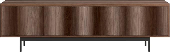 Henn&Hart Fluted TV Stand for TVs up to 75" with 2 Open-Concept Ribbed Storage Cabinets for Living Room, Family Room, or Office, Medium Walnut