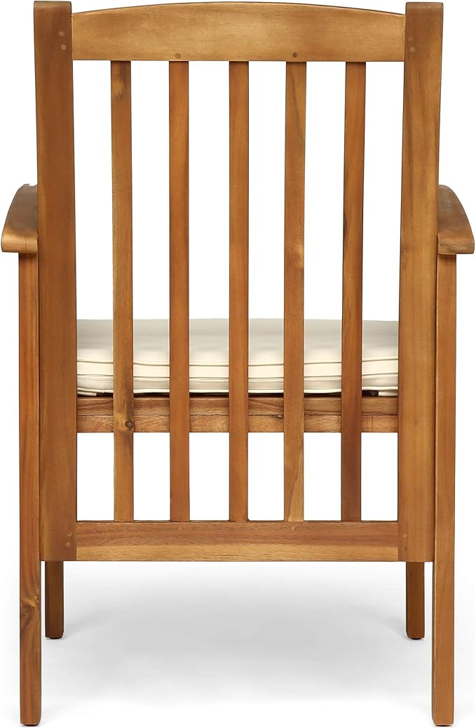 Great Deal Furniture Phoenix Acacia Patio Dining Chairs, Acacia Wood with Outdoor Cushions, Brown Patina and Cream (Set of 2), (307161)