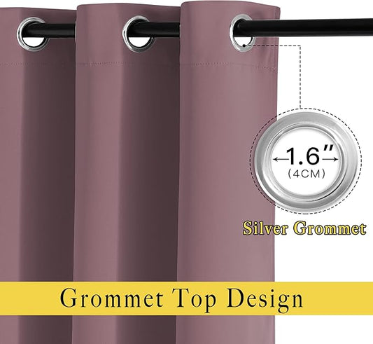 NICETOWN Blackout Small Window Curtains 54 inches Length - Thermal Insulated Solid Grommet Voice & Light Reducing Room Darkening Drapes for Kitchen/Nursery, Dry Rose, 2 Panels, W52 x L54