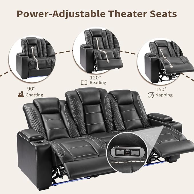 ANJ Power Recliner Sofa Set, Faux Leather Reclining Living Room Furniture Set, Included 2PCS Recliner Chair and 3 Seat Recline Sofa