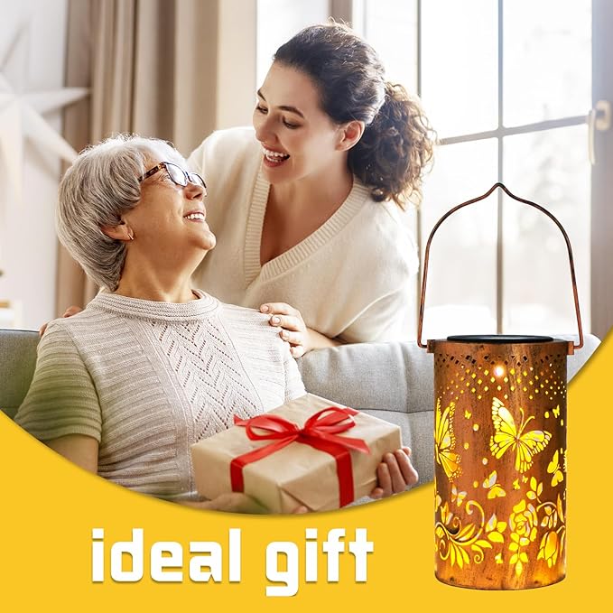 Mothers Day Gifts, 4 Pack Butterfly Birthday Gifts for Women Mom Grandma Solar Lanterns Outdoor Waterproof Garden Decor Hanging LED Decorative Light for Patio Yard Lawn Gardening Gifts