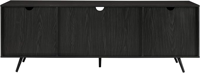 Walker Edison Saxon Mid Century Modern 2 Door Glass Shelf TV Stand for TVs up to 80 Inches, 70 Inch, Graphite