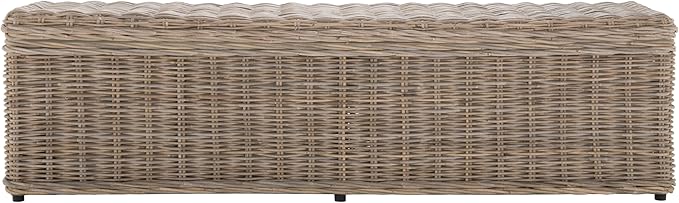 SAFAVIEH Home Collection – Caius Natural Wicker Storage Bench, Rustic Rattan Bench with Hinged Lid for Bedroom or Entryway, Fully Assembled (SEA7017A)