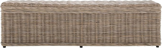 SAFAVIEH Home Collection – Caius Natural Wicker Storage Bench, Rustic Rattan Bench with Hinged Lid for Bedroom or Entryway, Fully Assembled (SEA7017A)