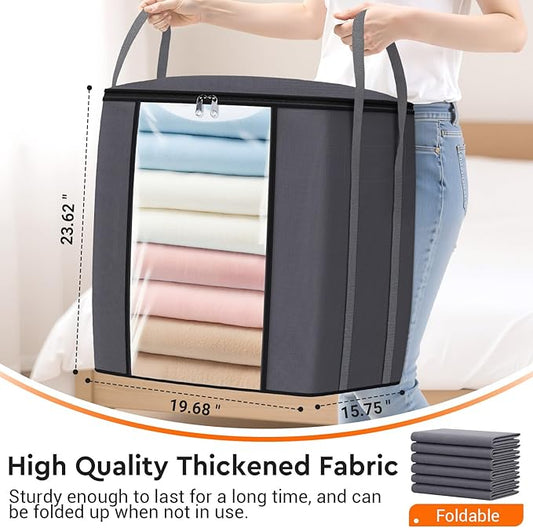 120L Extra Large Clothes Storage Bags, Foldable Blanket Storage and Organization, Thick Fabric Containers with Reinforced Handles & Zippers for Clothing, Comforters, Bedding, Gray, 1 Pack