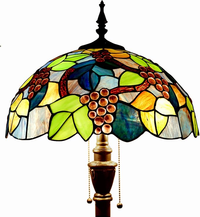 Tiffany Floor Lamp Stained Glass Lamp Standing Reading Light 16x16x70 Inch for Living Room (Amber Grape)