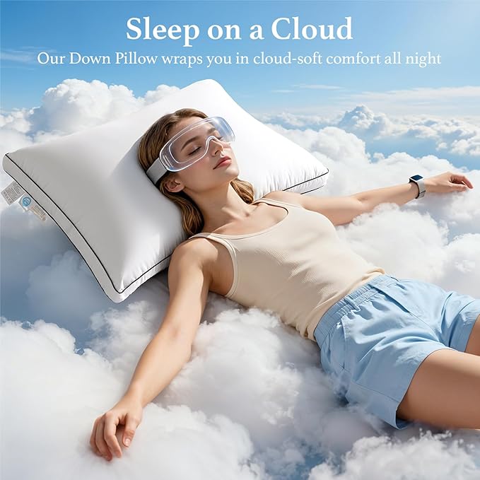 LIANLAM RDS Certified Goose Feather & Down Pillow Standard Size, 3-Chamber Gusseted Design for Balanced Neck Support, 100% Cotton Cover, Hotel Style Bed Pillows for Side and Back Sleepers, 20" x 26"