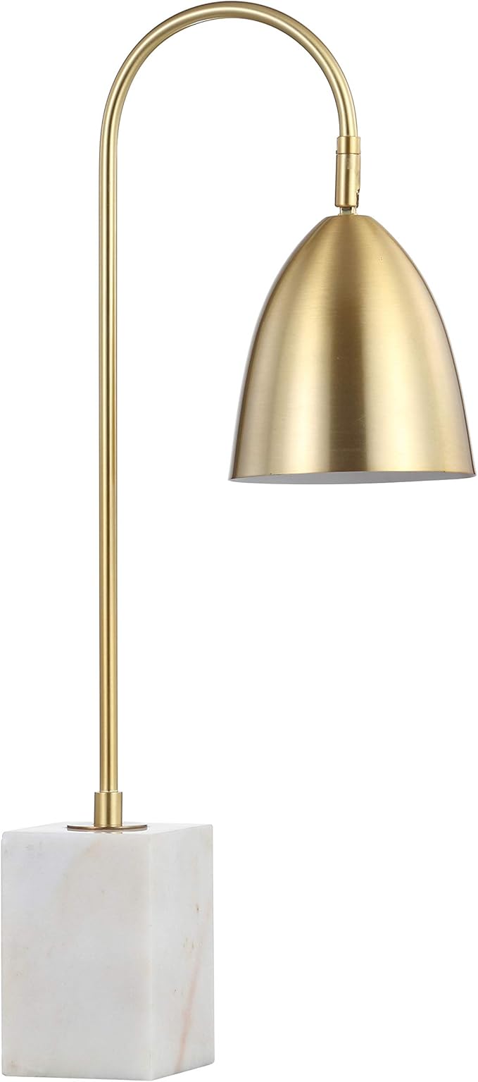 JONATHAN Y 26" Brass Gold Arched Metal Table Lamp with White Marble Base, Modern Glam Desk Lamp for Living Room, Bedroom or Home Office, LED Bulb Included JYL1092A