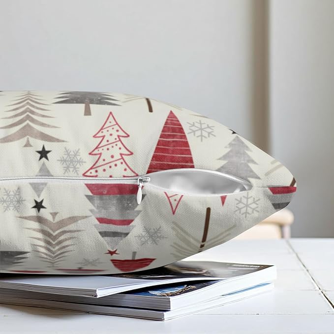 Christmas Throw Pillow Covers 16x16 Set of 2 Geometric Colorful Winter Xmas Tree Decorative Pillow Cases Outdoor Modern Farmhouse Holiday Red Gray Grey Cushion Case for Couch Sofa Bed