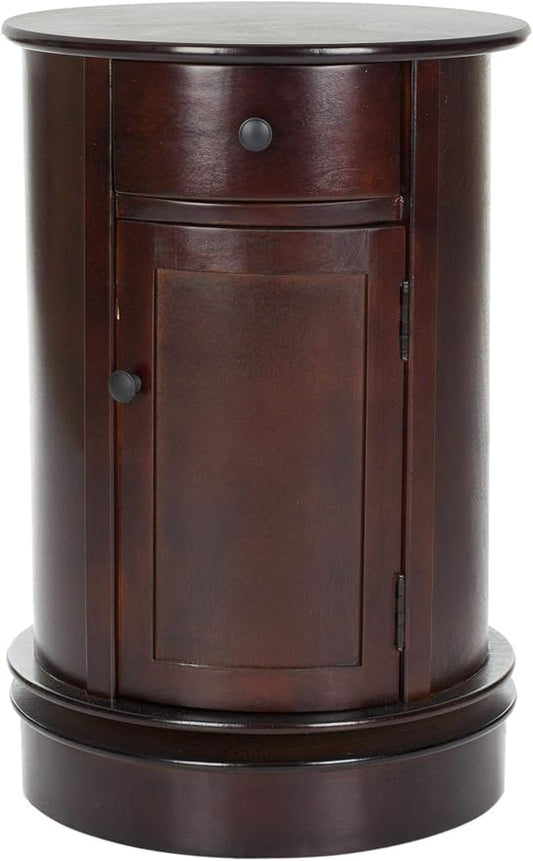 SAFAVIEH Home Collection – Tabitha Dark Cherry Round Swivel Storage End Table, Farmhouse Accent Table with Drawer & Cabinet, Fully Assembled (AMH5712D)