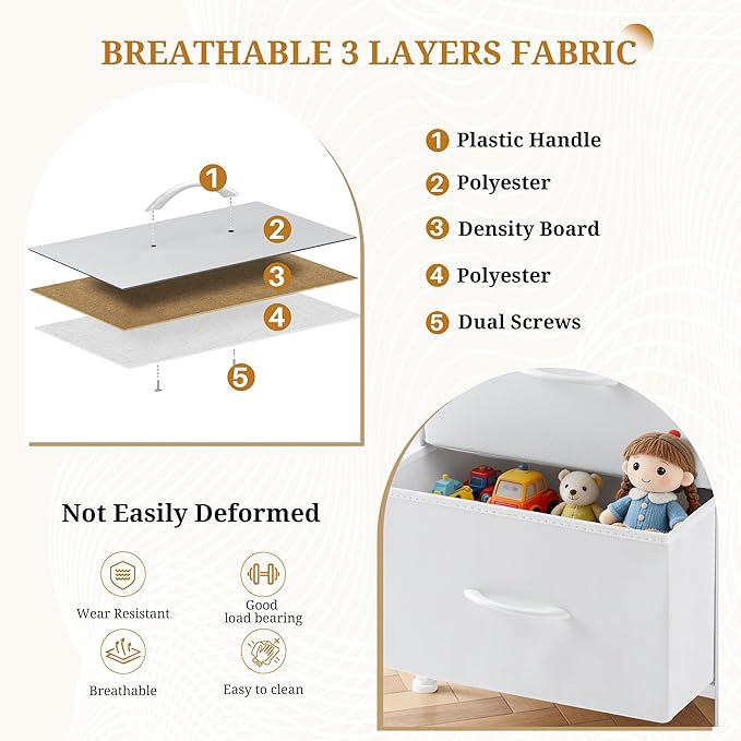 Dresser with 5 Drawers for Bedroom, Fabric Clothes Cabinet for Closet, Anti-Tip TV Stand for 45" TV, Storage Dresser with Metal Frame for Living Room, Entryway, Dorm, White