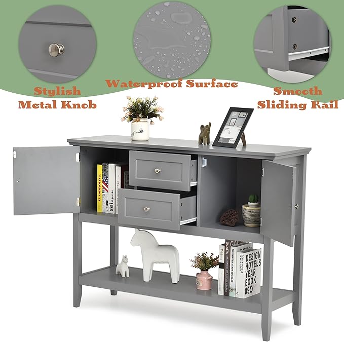 LOKO Buffet Cabinet with Storage, Multifunctional Console Table with Ample Storage Space, Sideboard with Drawers for Kitchen, Dining Room, Living Room or Entryway, 46 x 15 x 34 inches (Grey)