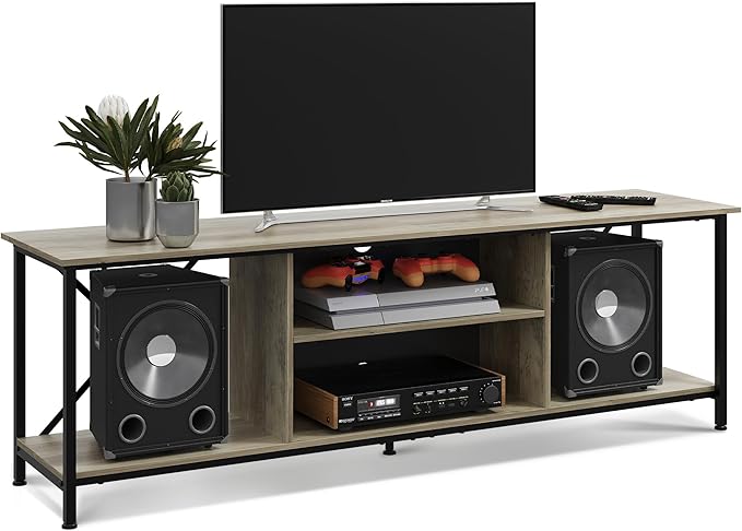 WLIVE Industrial TV Stand for Up to 70 inch TV, Heavy-Duty Metal Frame Entertainment Center with Adjustable Shelves & Cable Management, Large Media Console for Living Room, Greige