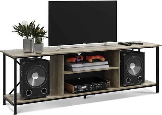 WLIVE Industrial TV Stand for Up to 70 inch TV, Heavy-Duty Metal Frame Entertainment Center with Adjustable Shelves & Cable Management, Large Media Console for Living Room, Greige