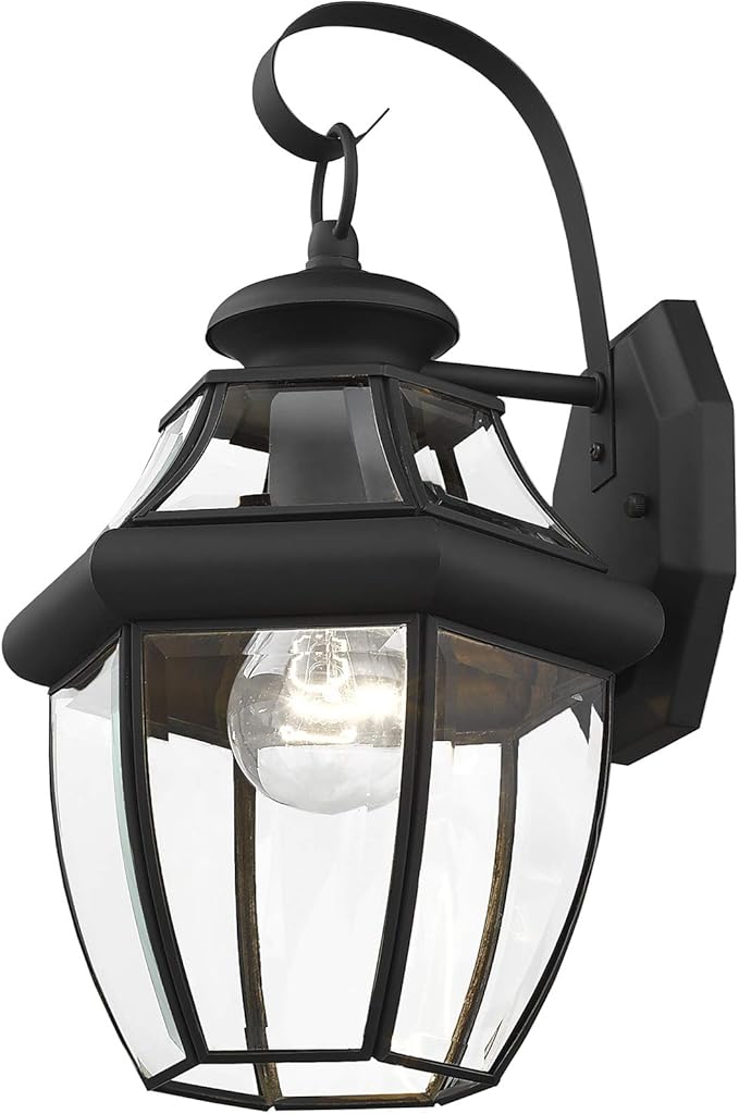 Livex Lighting 2151-04 Monterey 1 Light Outdoor Black Finish Solid Brass Wall Lantern with Clear Beveled Glass ("13"" x 8.5"" x 8.25""")