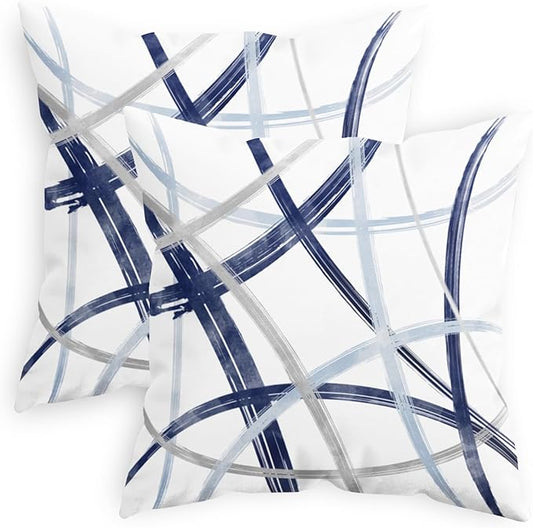 CaliTime Throw Pillow Cases Pack of 2 Cozy Fleece Arc-Shaped Abstract Geometric Lines Decorative Cushion Covers for Couch Bed Sofa Farmhouse Decoration 22 X 22 Inches Navy Baby Blue Grey