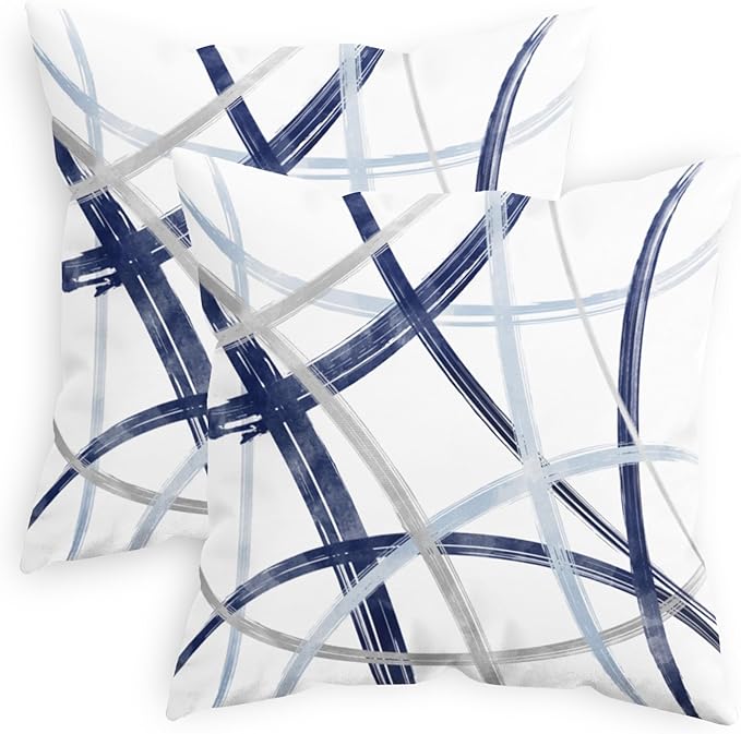 CaliTime Throw Pillow Cases Pack of 2 Cozy Fleece Arc-Shaped Abstract Geometric Lines Decorative Cushion Covers for Couch Bed Sofa Farmhouse Decoration 20 X 20 Inches Navy Baby Blue Grey