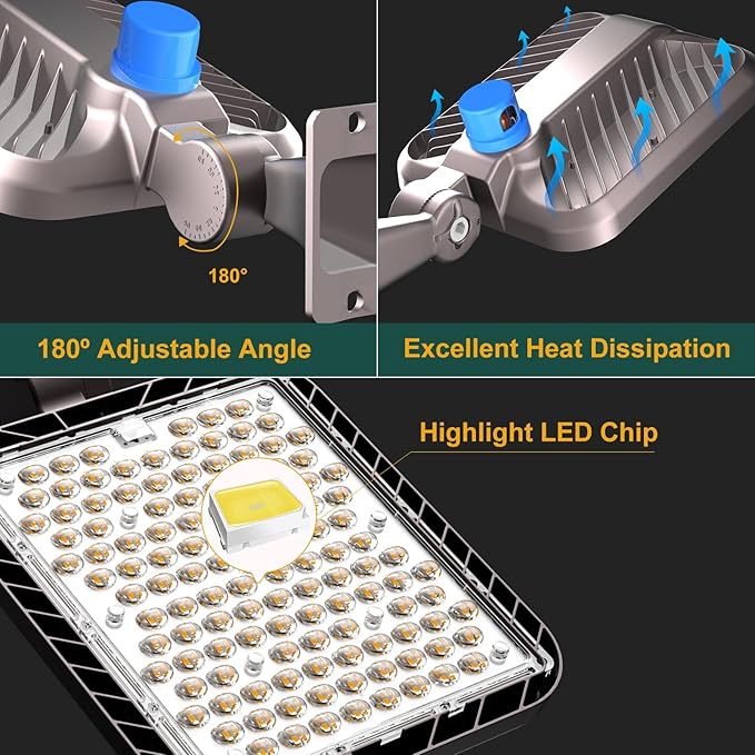320W(350 * 1W LED) LED Parking Lot Lights 48000Lm(150LM/W) Arm Mount Pole Lights with Photocell Dusk to Dawn, 5000K 6KV SPD Outdoor Waterproof Street Light ETL Listed 7 Yrs Warranty- 4Pack