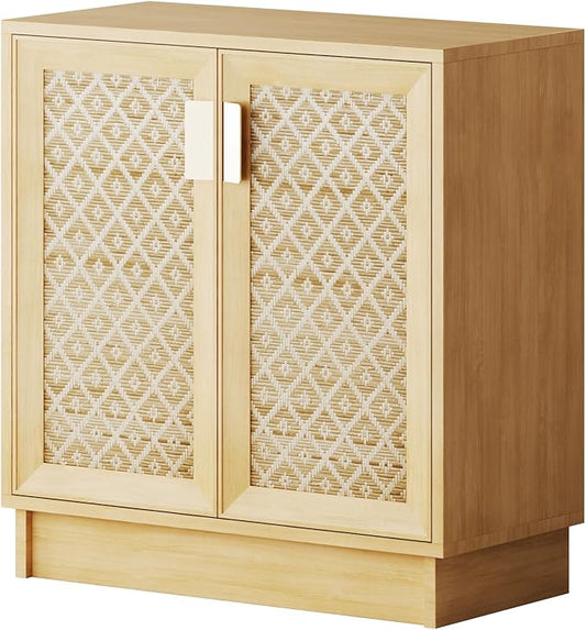 Sideboard Buffets Storage Cabinet, Boho Rattan Accent Cabinet with Doors, Farmhouse Buffet Console Table Coffee Bar for Entryway Kitchen Dining Room, Floral Rattan